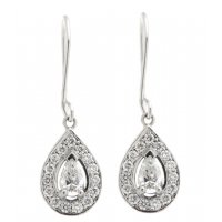 Art deco style pear shape diamond halo drop earrings