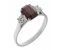 Rosaline emerald cut ruby and round diamond trilogy ring