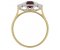 Rosaline emerald cut ruby and round diamond trilogy ring