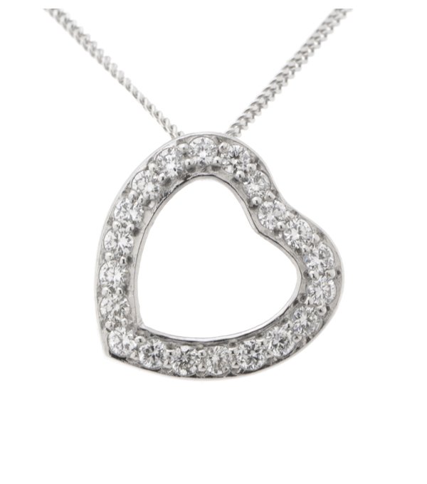 Angled heart shape round brilliant cut diamond set pendant
