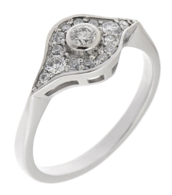 Iris art deco round brilliant cut diamond cluster ring