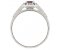 Prudence classic emerald cut ruby and round brilliant diamond halo ring