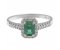 Prudence classic emerald cut emerald and round brilliant diamond halo ring