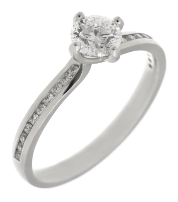 Classic twist style round brilliant cut diamond set band engagement ring