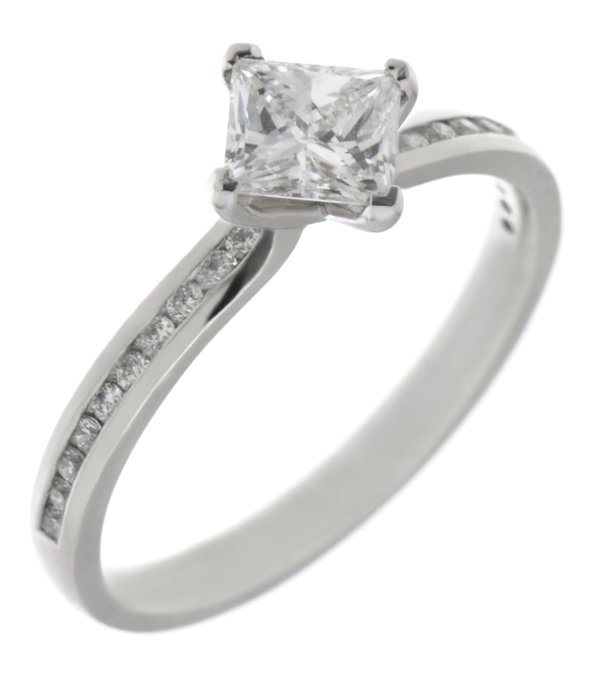 Classic twist style princess cut diamond set band engagement ring