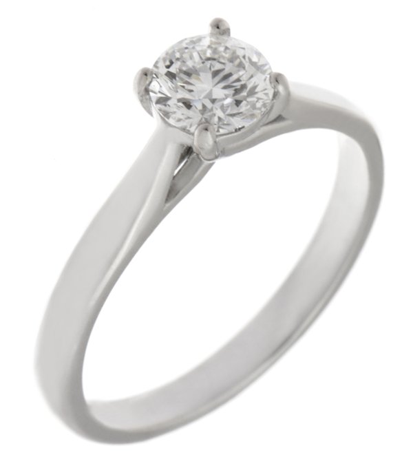 Kiss style round brilliant cut diamond solitaire engagement ring