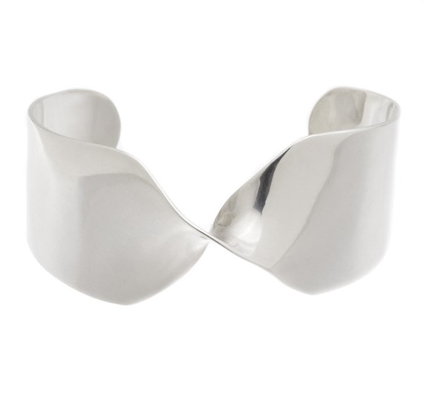 Ribbon twist style solid sterling silver modernist cuff bracelet