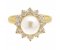Petal pearl and round diamond halo cluster ring