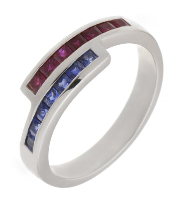 Bowie square blue sapphire crossover eternity ring
