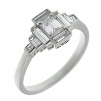 Art deco emerald cut and baguette diamond cluster ring