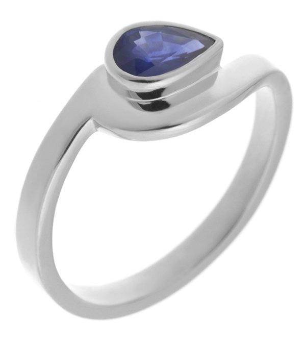 Avery modernist pear shape blue sapphire solitaire crossover ring