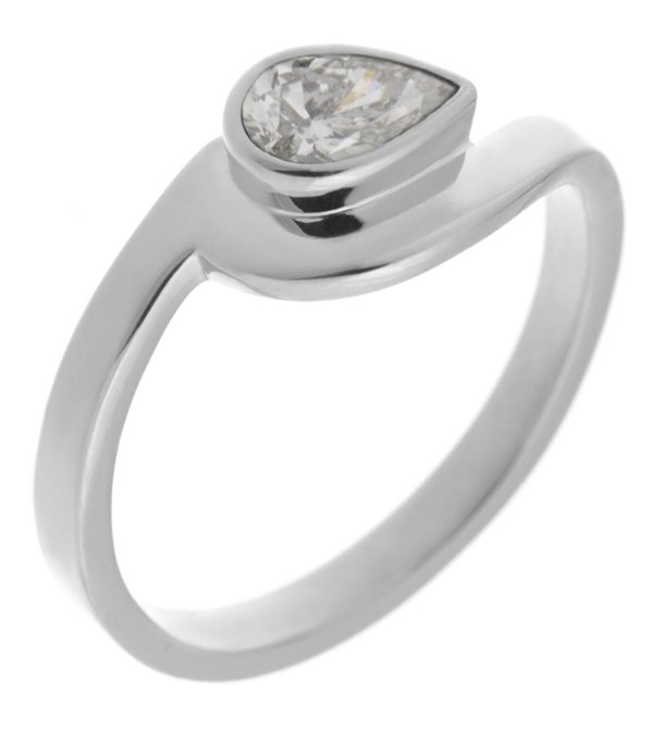 Avery modernist pear shape diamond solitaire crossover ring