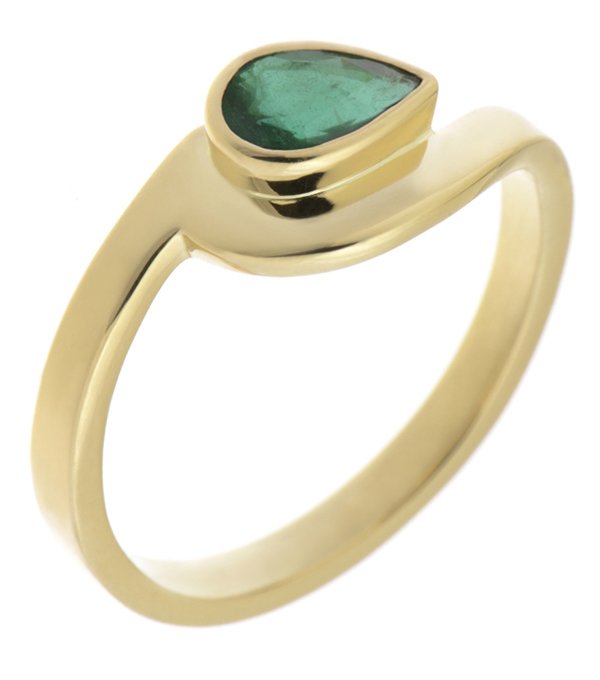 Avery modernist pear shape emerald solitaire crossover ring