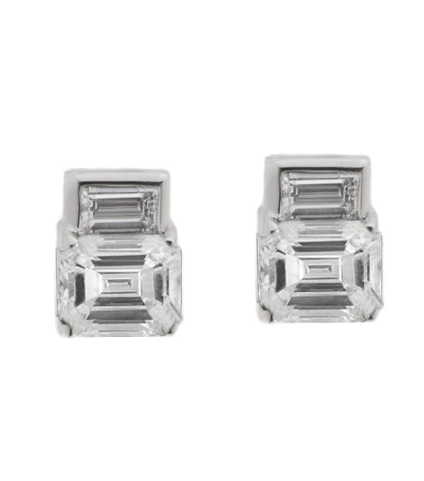 Art deco emerald cut diamond and baguette diamond earrings
