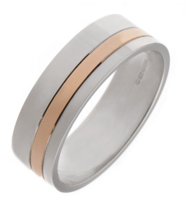 Red and white gold flat court wedding band