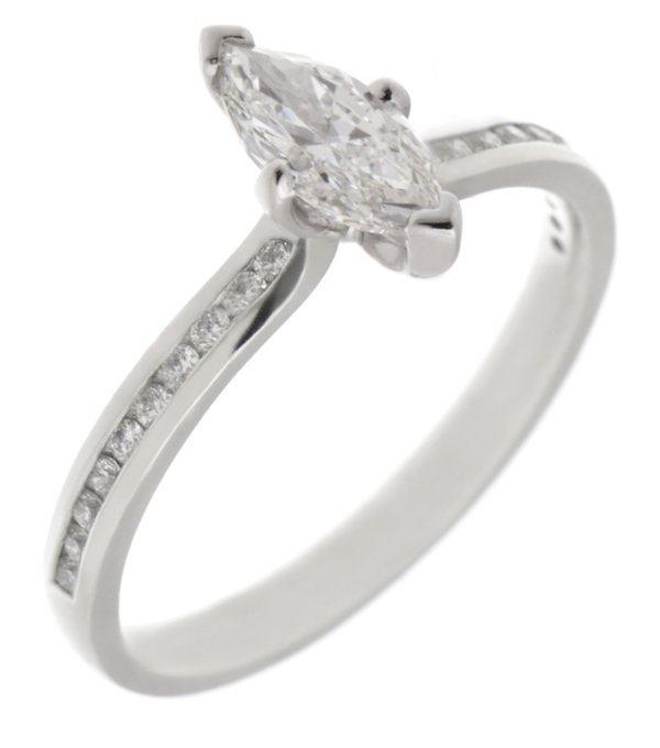 Classic twist style marquise cut diamond set band engagement ring