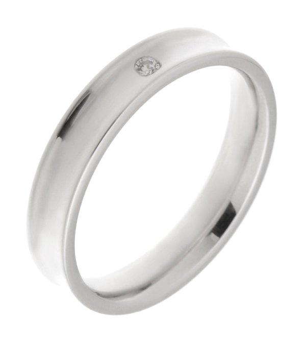 Concave shape wedding band with a round brilliant cut diamond