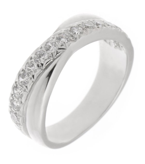Treasure round brilliant cut diamond crossover half eternity ring