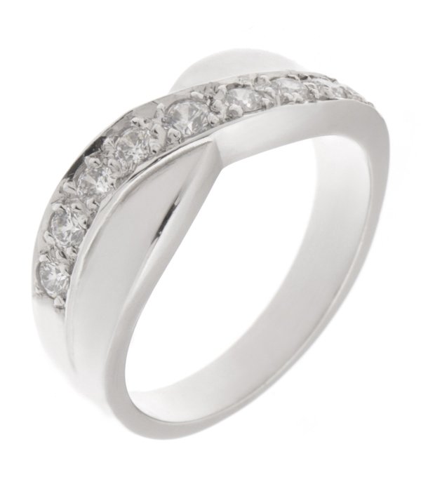 Yoga round brilliant cut diamond crossover half eternity ring