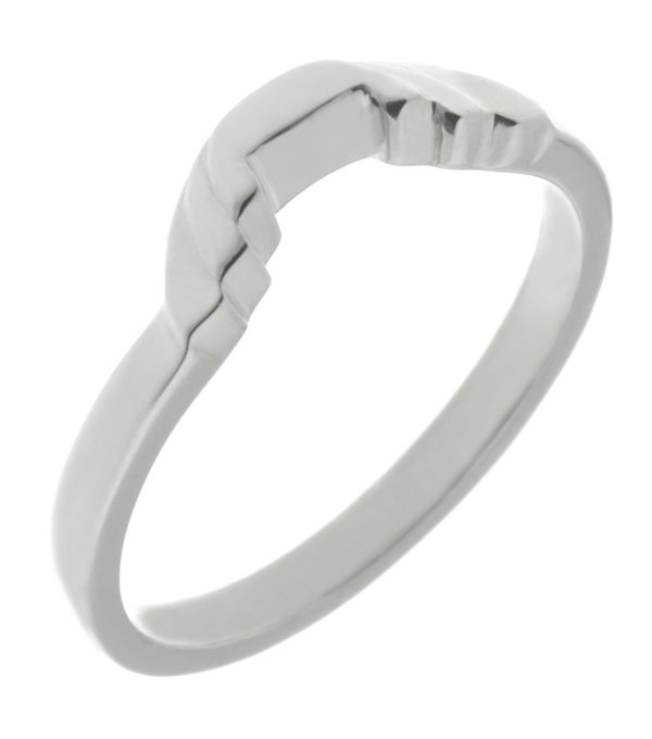 Art deco step cut out shaped crescent wedding ring