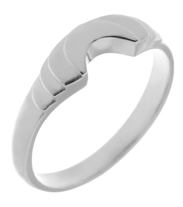 Art deco step plain crescent heavy shaped ring