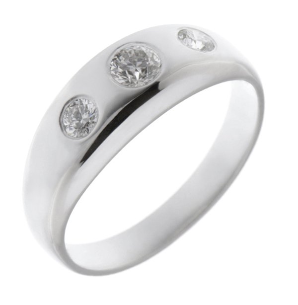 Classic gypsy style round brilliant cut diamond trilogy ring