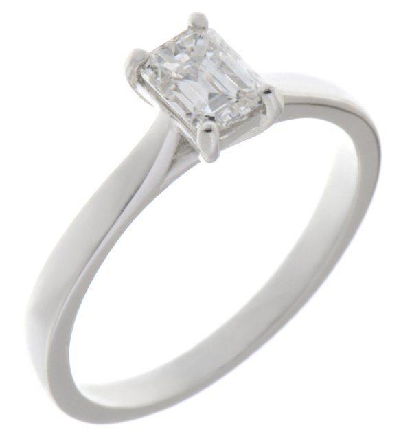 Kiss style Emerald cut diamond solitaire engagement ring