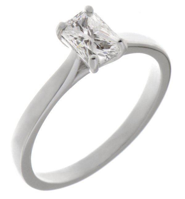 Kiss style radiant cut diamond solitaire engagement ring