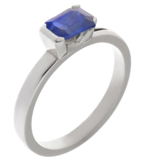 Tera modern emerald cut blue sapphire solitaire ring