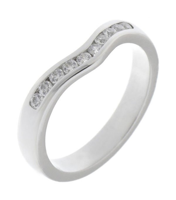 Wishbone shaped channel set diamond eternity ring