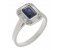 Law art deco emerald cut blue sapphire and diamond halo cluster ring
