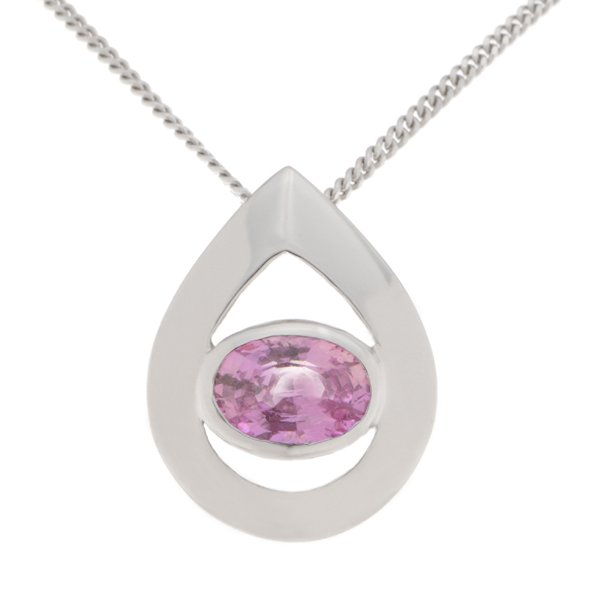 Pear drop modern oval pink sapphire pendant