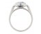 Round blue sapphire and diamond halo cluster ring side view