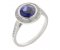 Round blue sapphire and diamond halo cluster ring main view