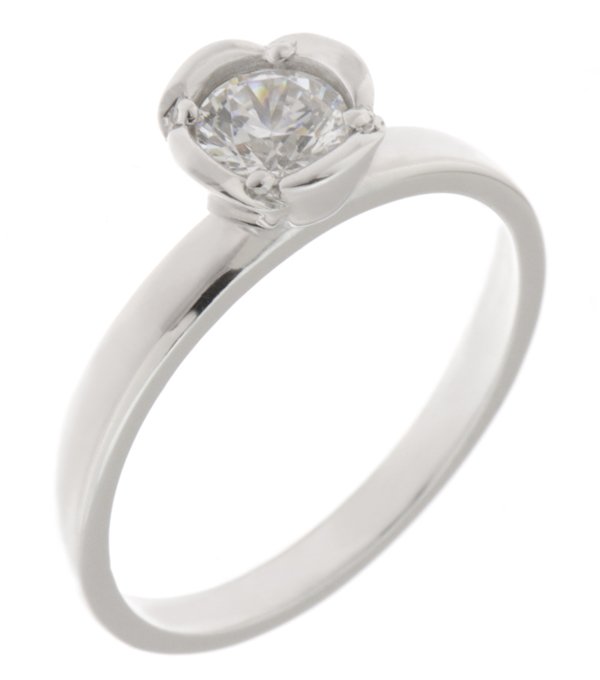 Rose bud solitaire round brilliant cut diamond engagement ring main view