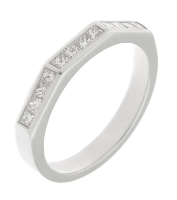 Angled princess cut diamond half eternity ring main image