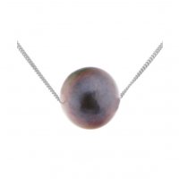 Illusion set round shape freshwater cultured black pearl pendant