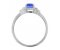 Art deco emerald cut blue sapphire and four baguette cut diamond ring side view