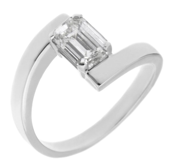 Troy modern emerald cut diamond crossover ring main image