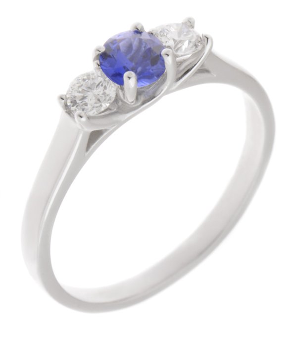 Vienna round blue sapphire and round diamond trilogy ring