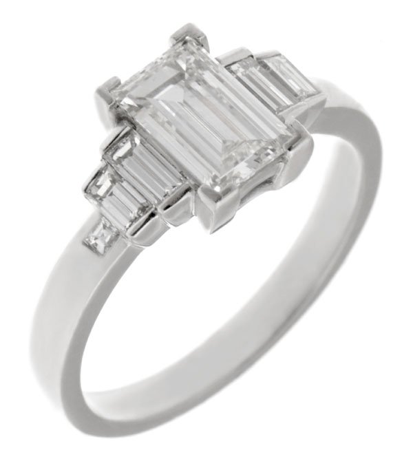 Art deco baguette cut diamond engagement ring