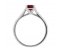 Kiss style round ruby solitaire ring with grain set diamond shoulders side view