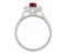 Crystal oval ruby and diamond halo cluster ring side view