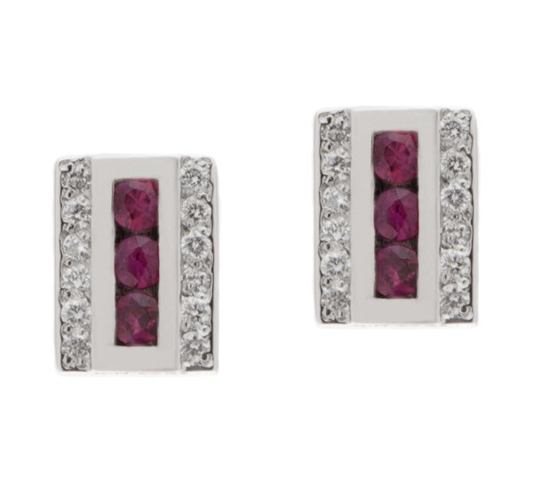 Art deco style round ruby and diamond cluster earrings main image