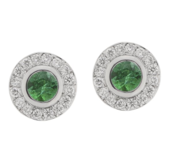 Classic round emerald and diamond halo earrings main image