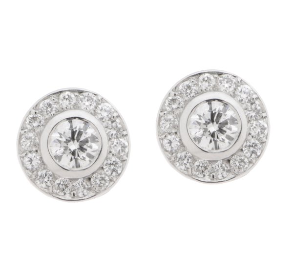 Classic round brilliant cut diamond halo earrings main image