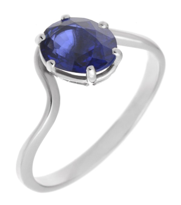 Modern oval blue sapphire crossover solitaire ring main image