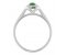Classic claw set emerald cut emerald and diamond halo cluster ring side view
