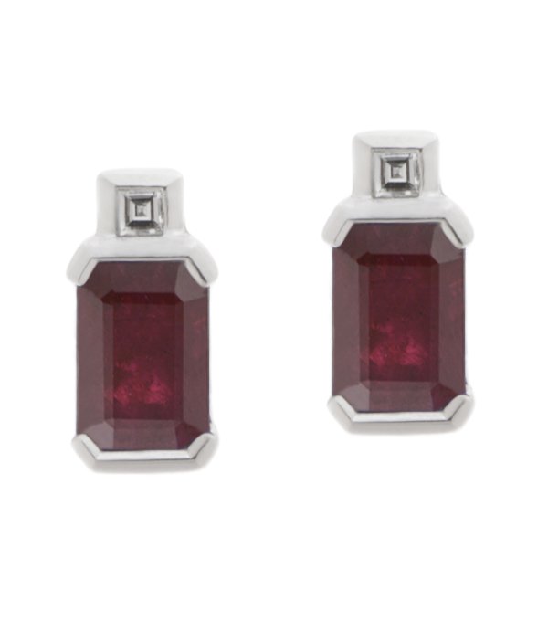 Art deco emerald cut ruby and square baguette diamond earrings main image