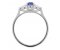 Olivia oval shape blue sapphire and pear cut diamond trilogy ring side view